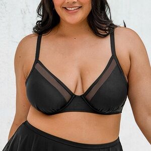 NEW Cupshe‎ Emerge Black Mesh Underwire Bikini Top, Size Medium 34C/D 36B/C